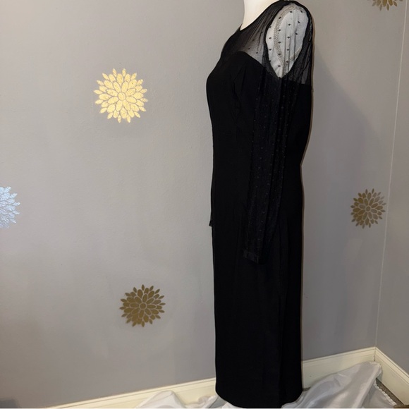 Elegant‎ Black Lace Chest/Sleeves Mid-Calf Dress Sophisticated Goth Ladies L - Picture 3 of 11